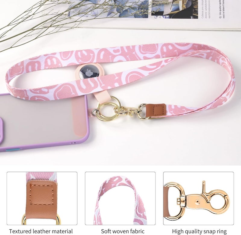 Knagsfa Lanyards for Keys, Neck Lanyards for ID Badges with Metal Hook, Cute Keychain Lanyard for Women, Pink Smile - Image 4